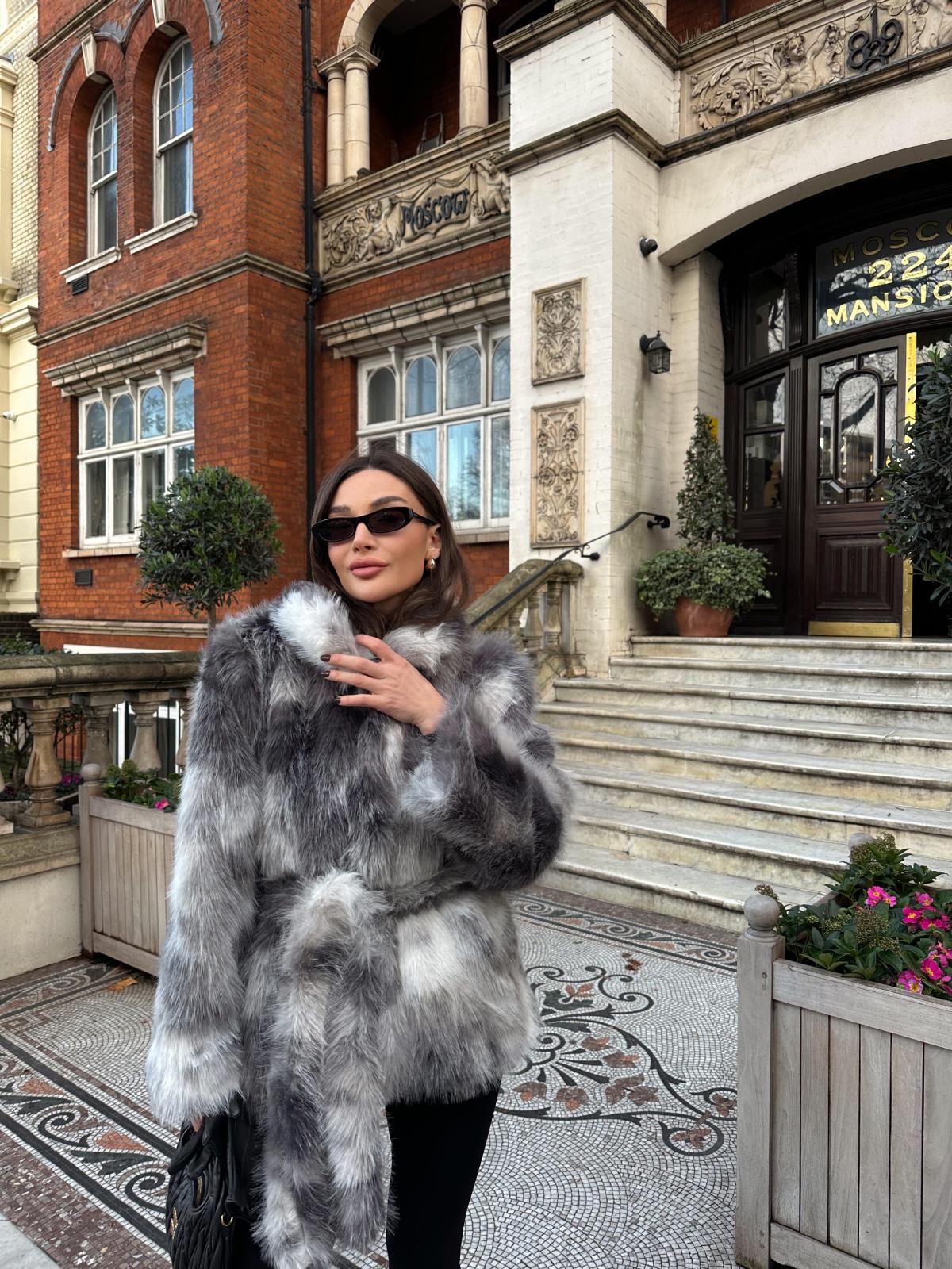 Multicolor Faux Fur Coat with Belt JK018