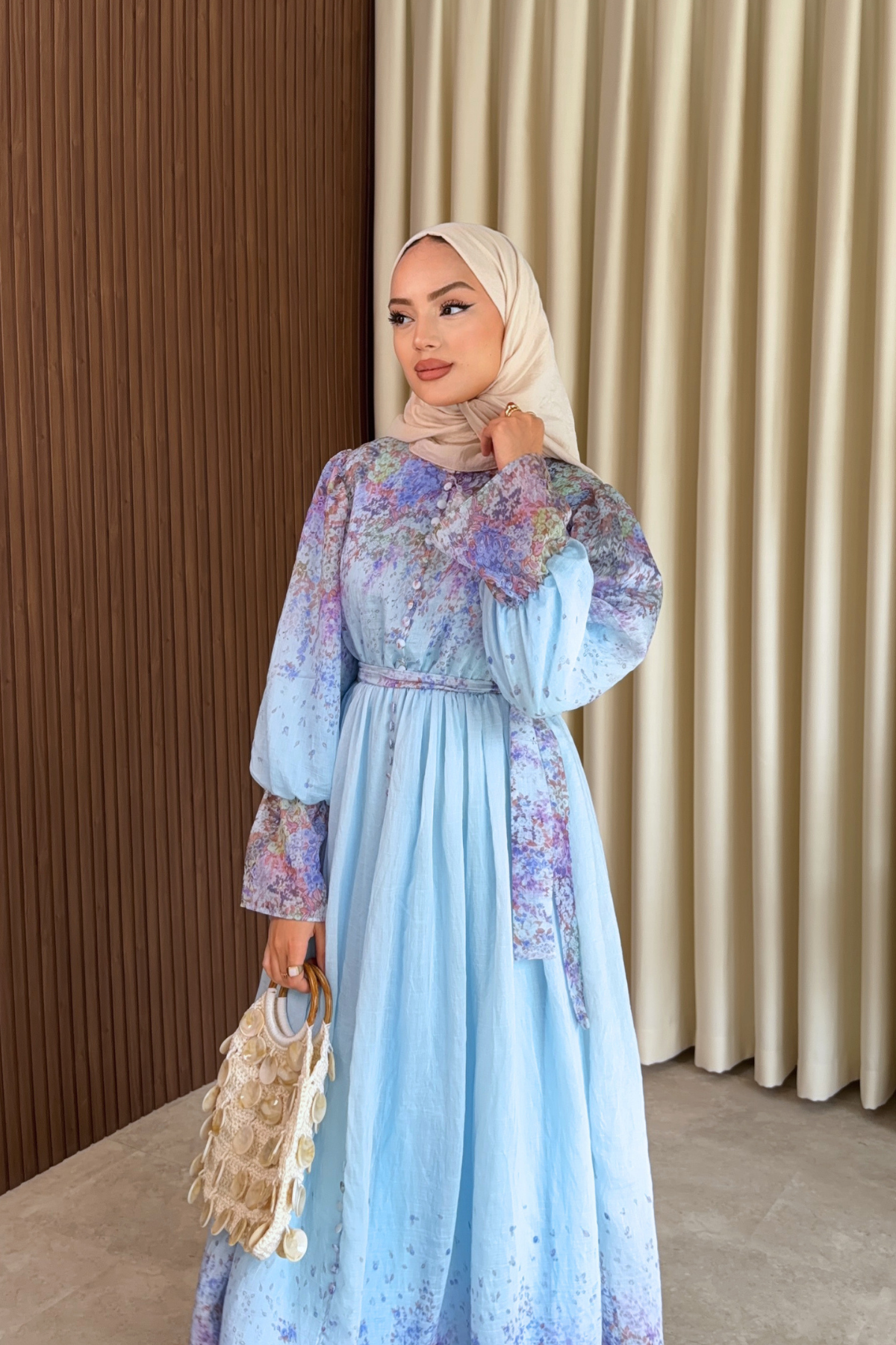 Long Sleeve Patterned Maxi Dress with Belt — Mavi