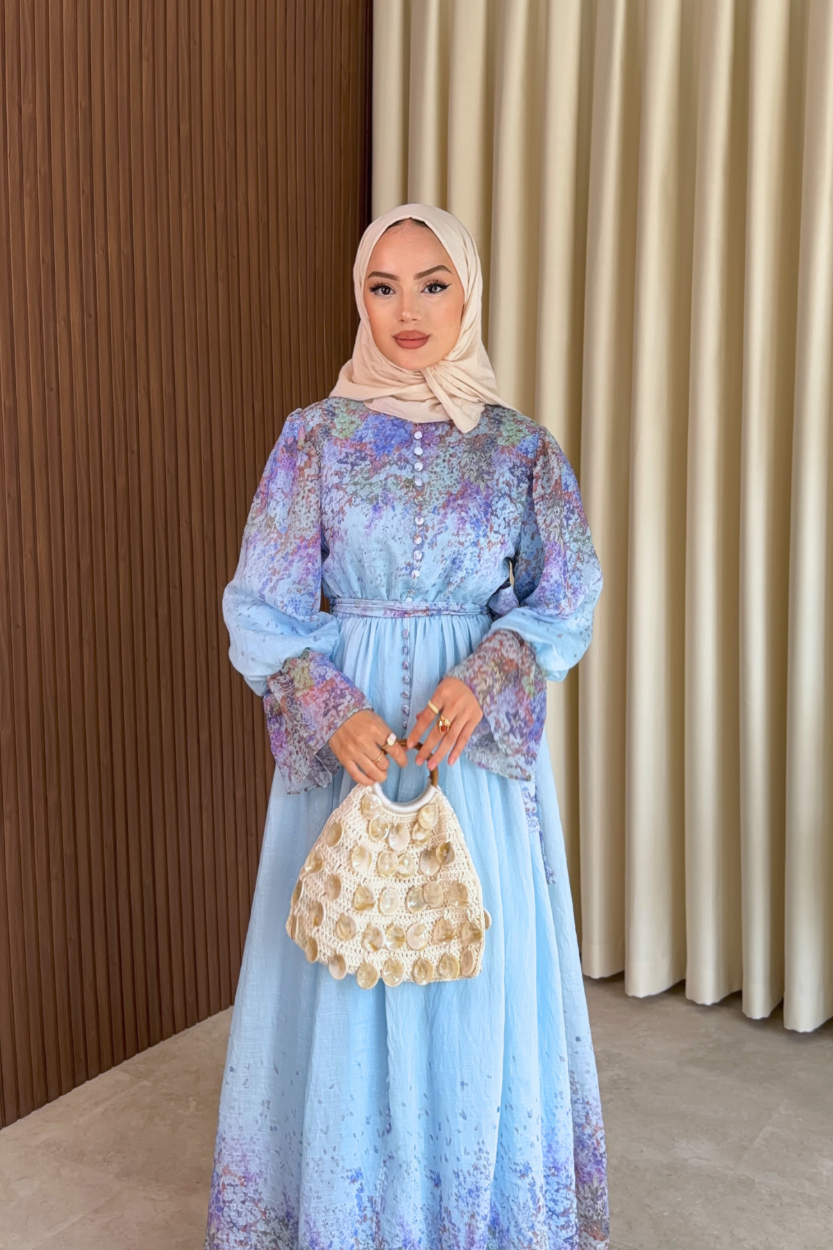 Long Sleeve Patterned Maxi Dress with Belt — Mavi
