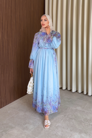 Long Sleeve Patterned Maxi Dress with Belt — Mavi