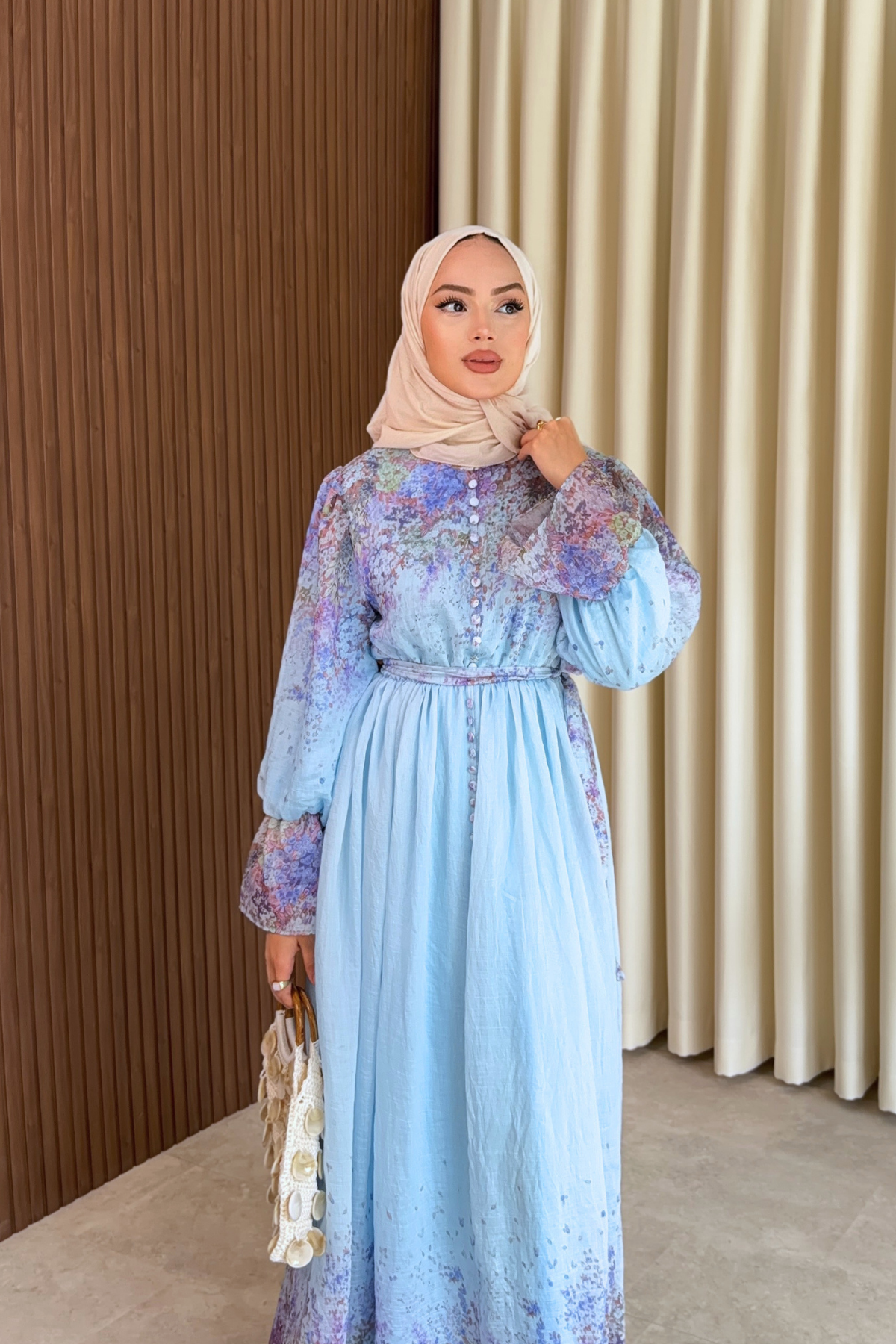 Long Sleeve Patterned Maxi Dress with Belt — Mavi
