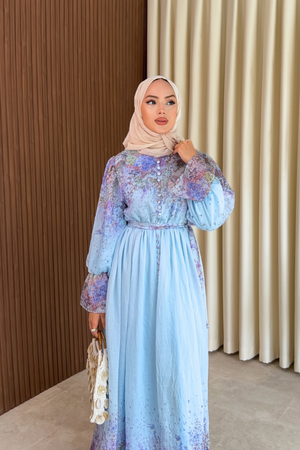 Long Sleeve Patterned Maxi Dress with Belt — Mavi