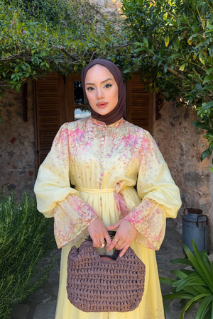 Long Sleeve Patterned Maxi Dress with Belt — Sari