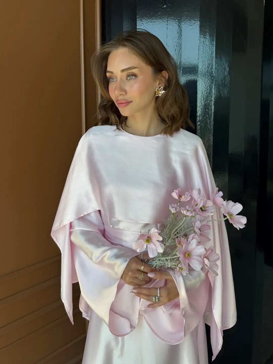 Flowing Maxi Dress with Cape Overlay — Toz Pembe