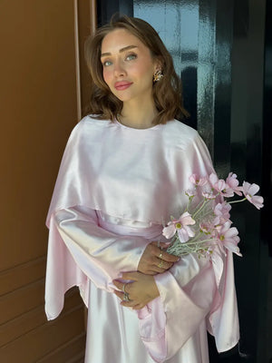 Flowing Maxi Dress with Cape Overlay — Toz Pembe