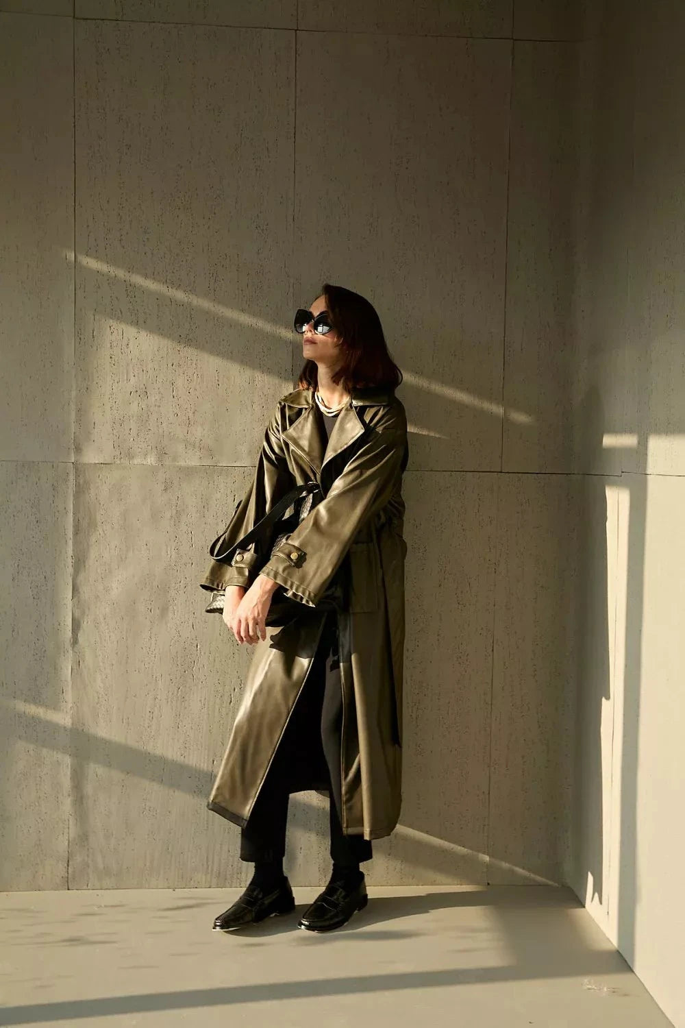 Elegant Leather Trench Coat – JK007