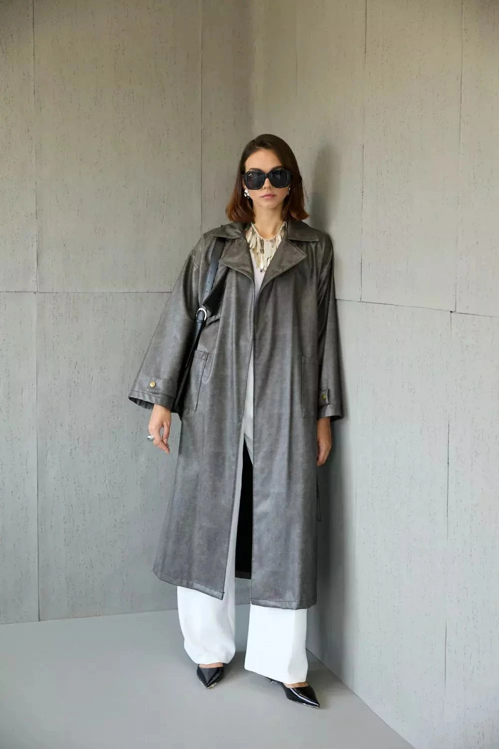 Elegant Leather Trench Coat – JK007