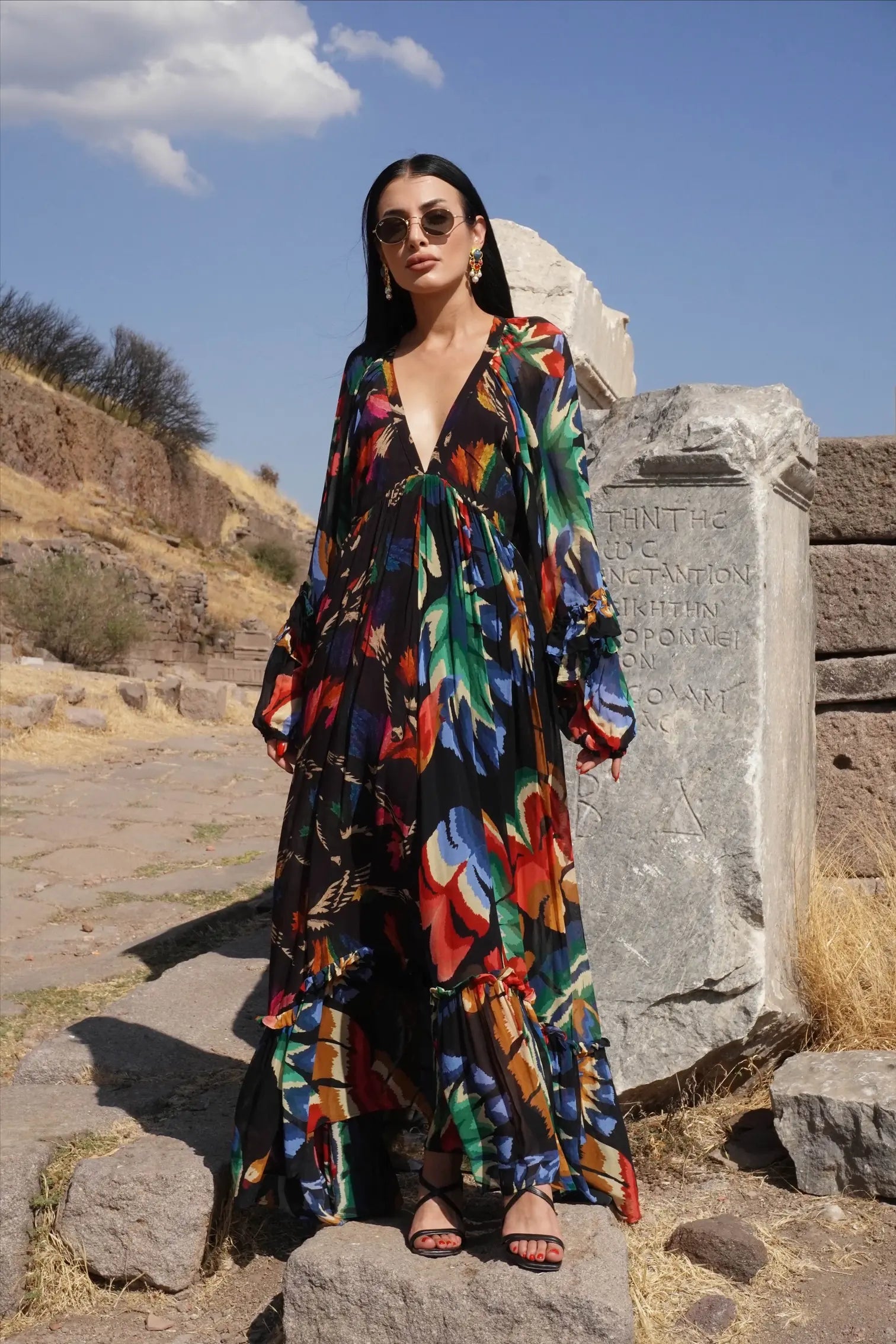 Premium Colorful Floral Chiffon Maxi Dress DR006