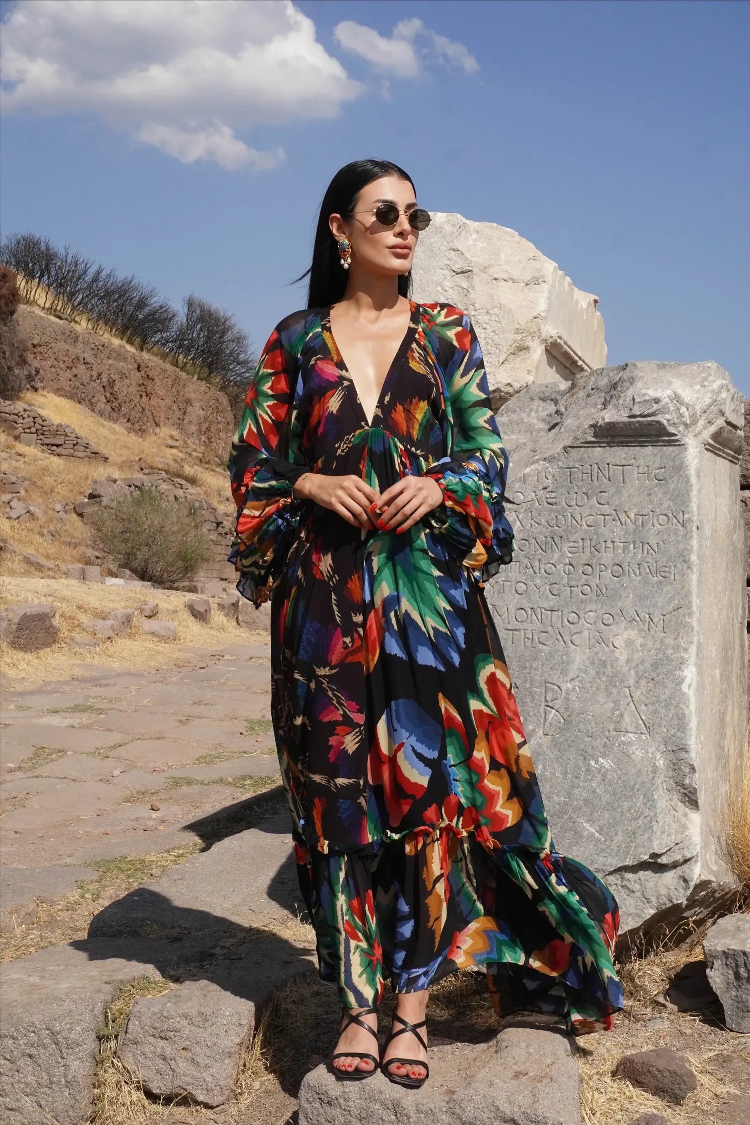 Premium Colorful Floral Chiffon Maxi Dress DR006