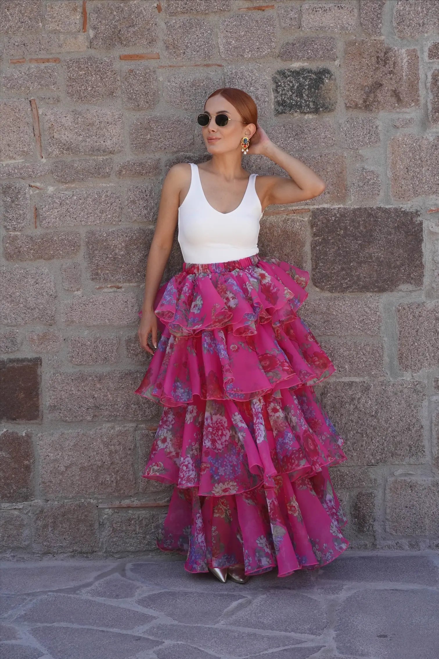 Premium Floral Tiered Skirt SN005