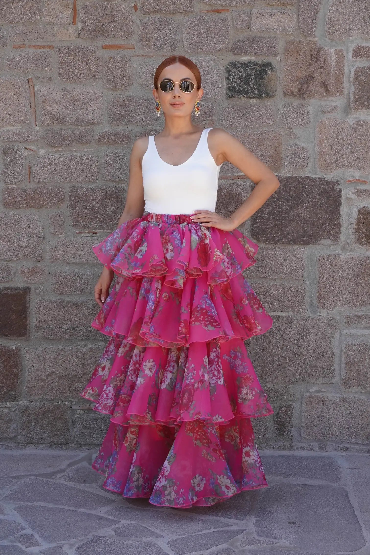 Premium Floral Tiered Skirt SN005