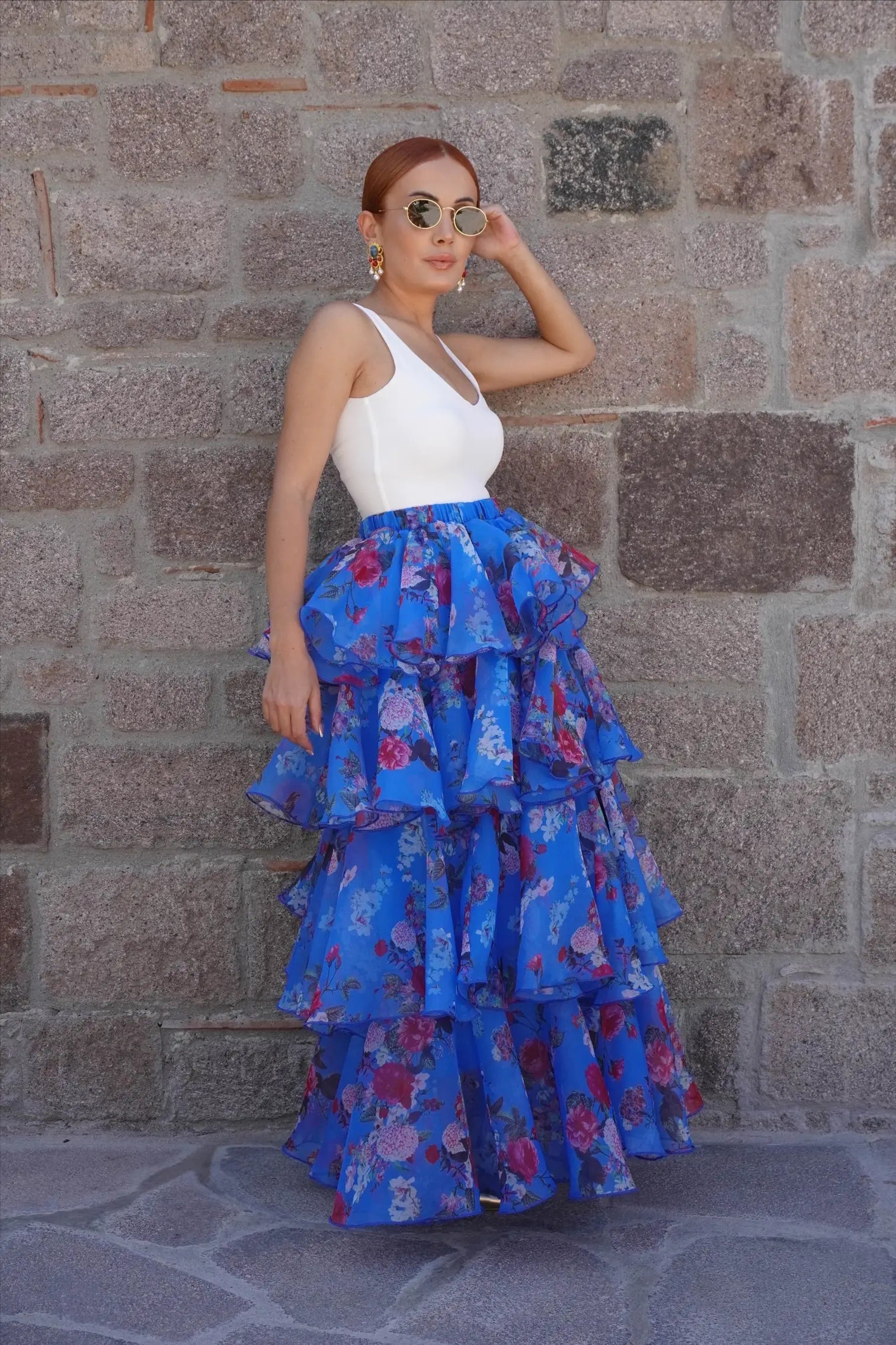 Premium Floral Tiered Skirt SN005