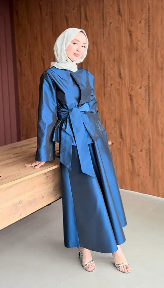 Luxury Taffeta Skirt Set with Gold Buttons