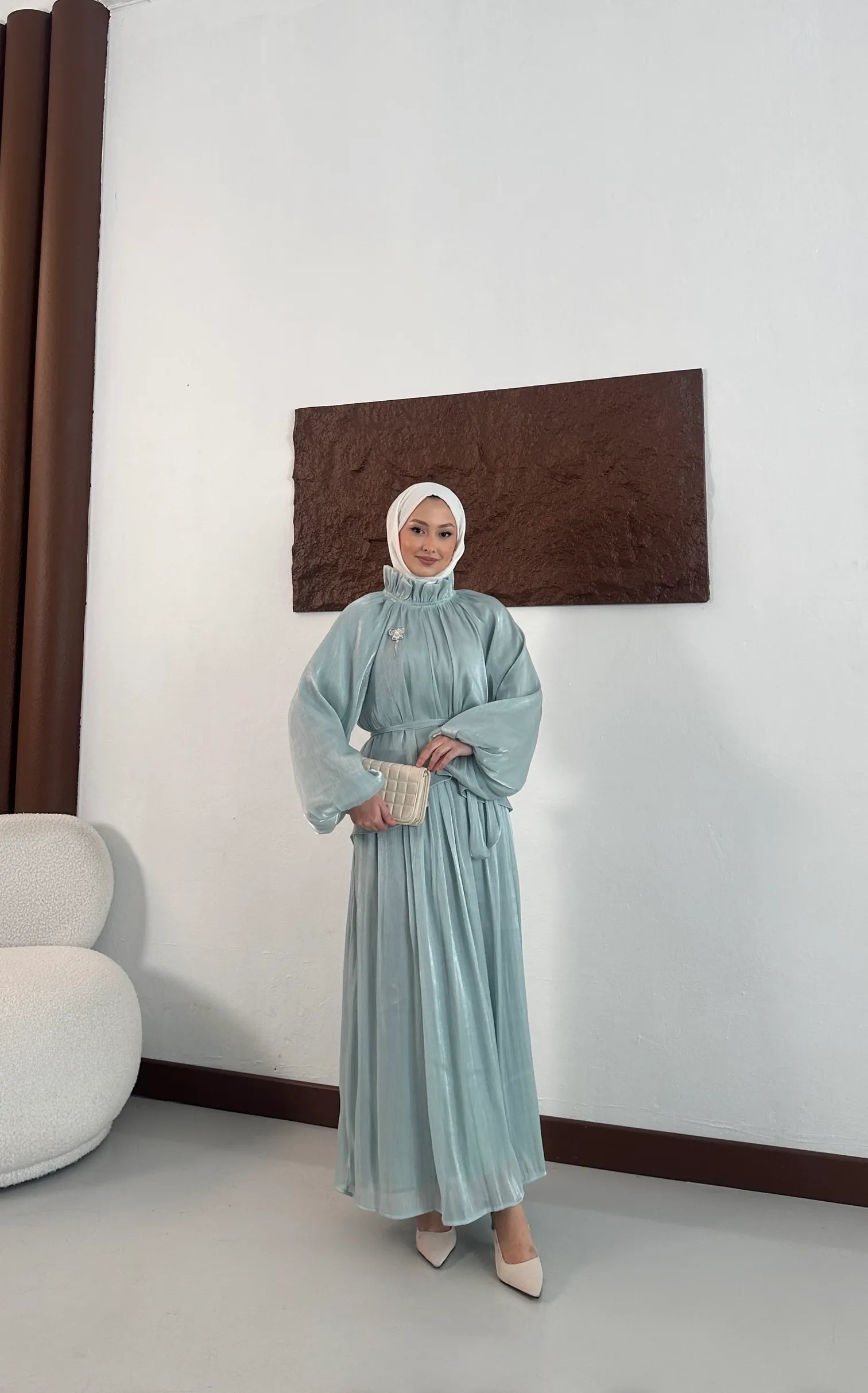 Shimmer Organza High-Neck Skirt Set