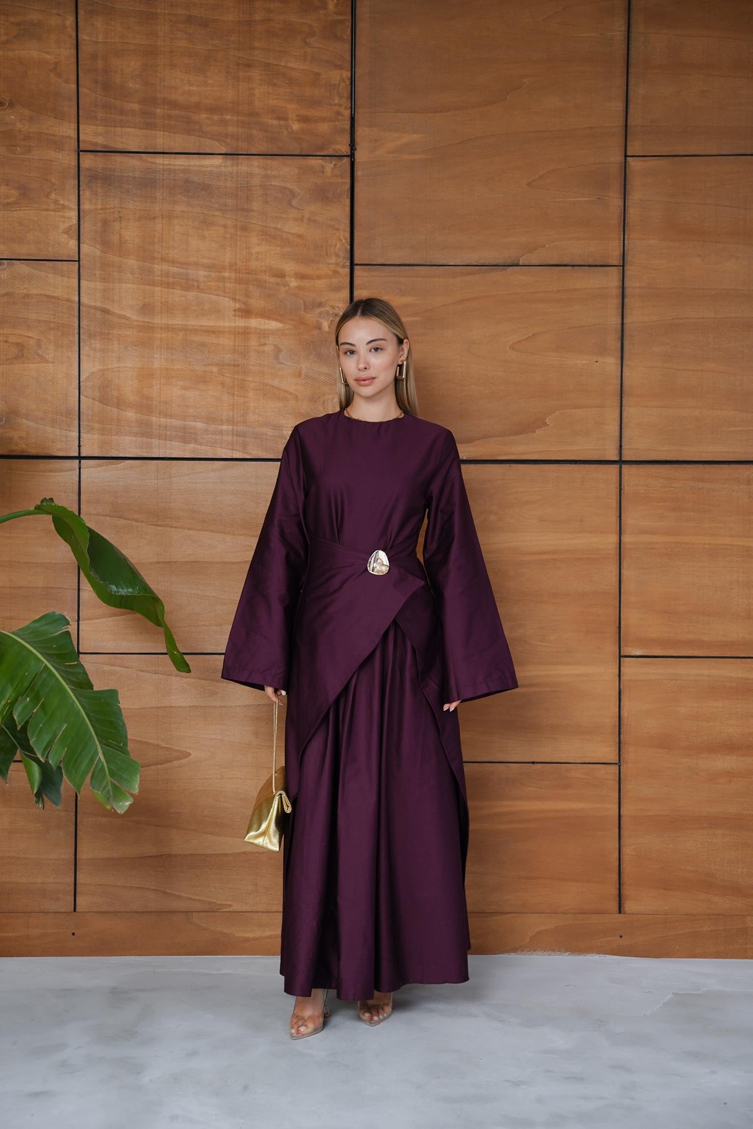 Satin Dress with Elegant Brooch – DR002