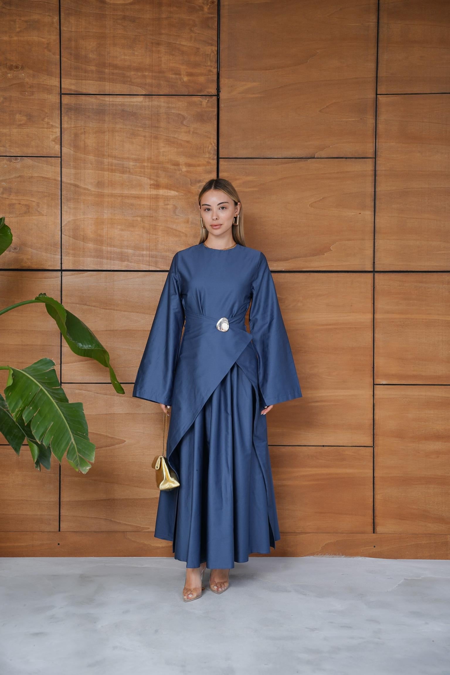 Satin Dress with Elegant Brooch – DR002