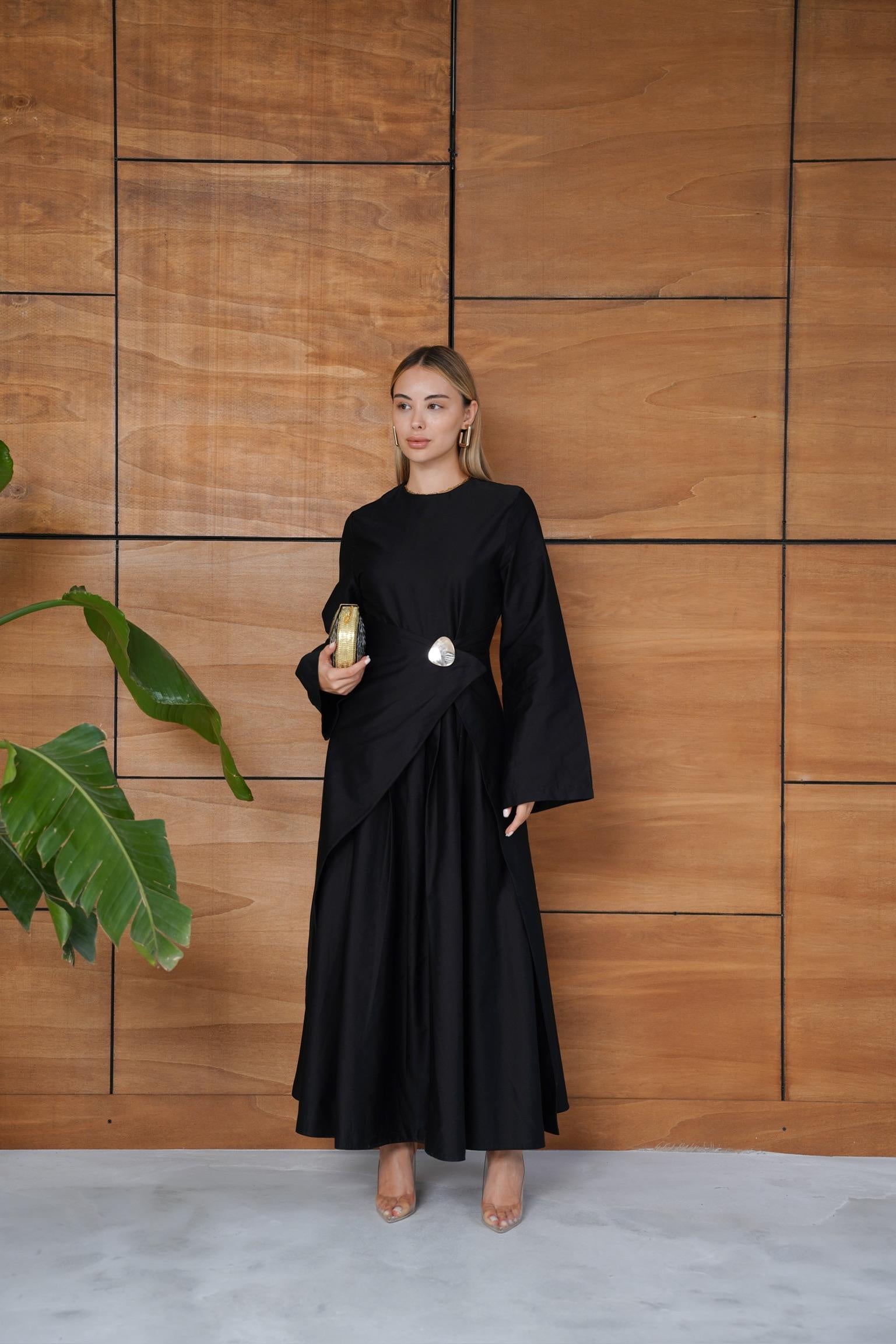 Satin Dress with Elegant Brooch – DR002