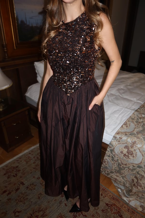 Sequin Taffeta Evening Dress