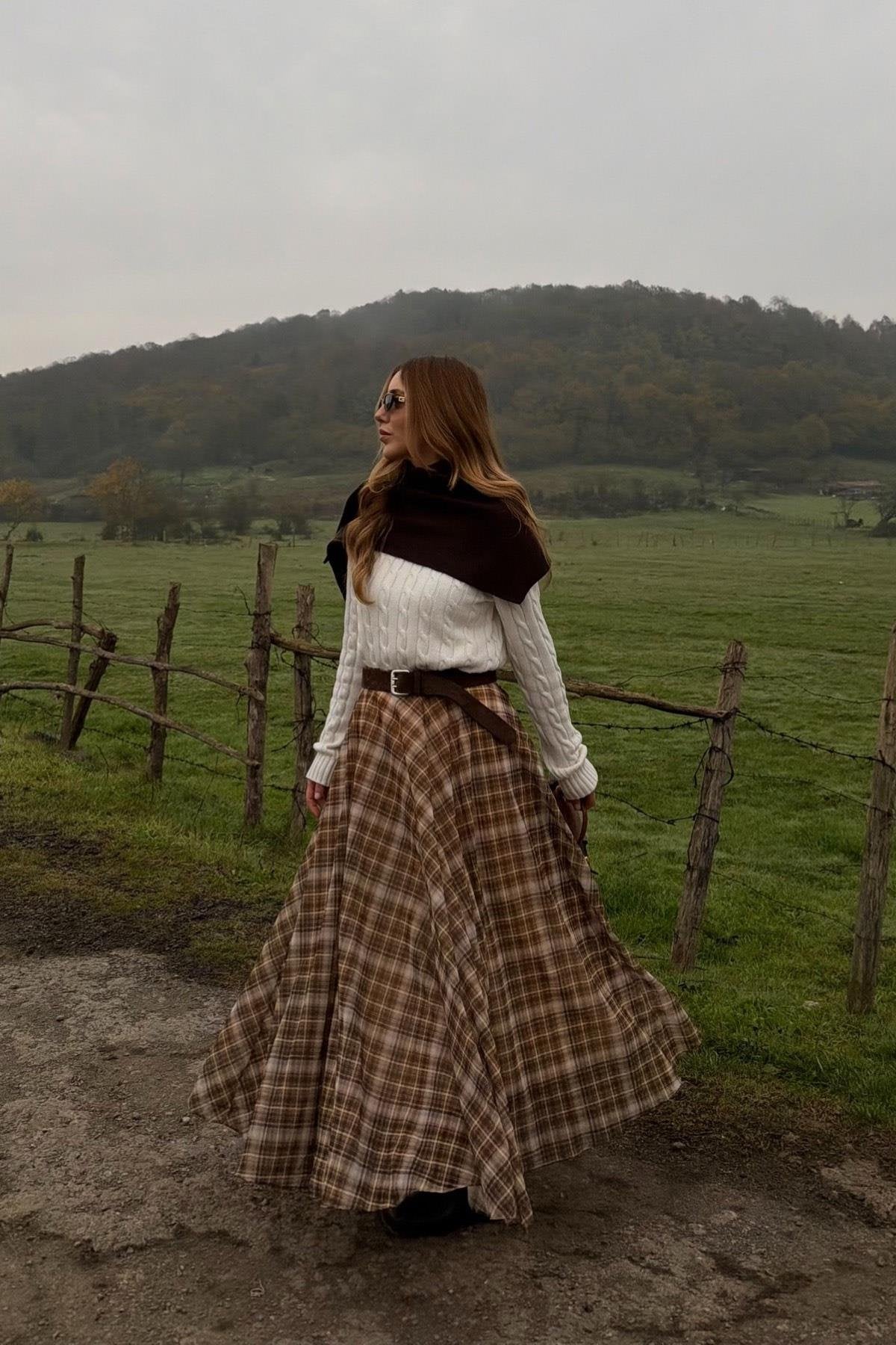 Checkered Chiffon Skirt