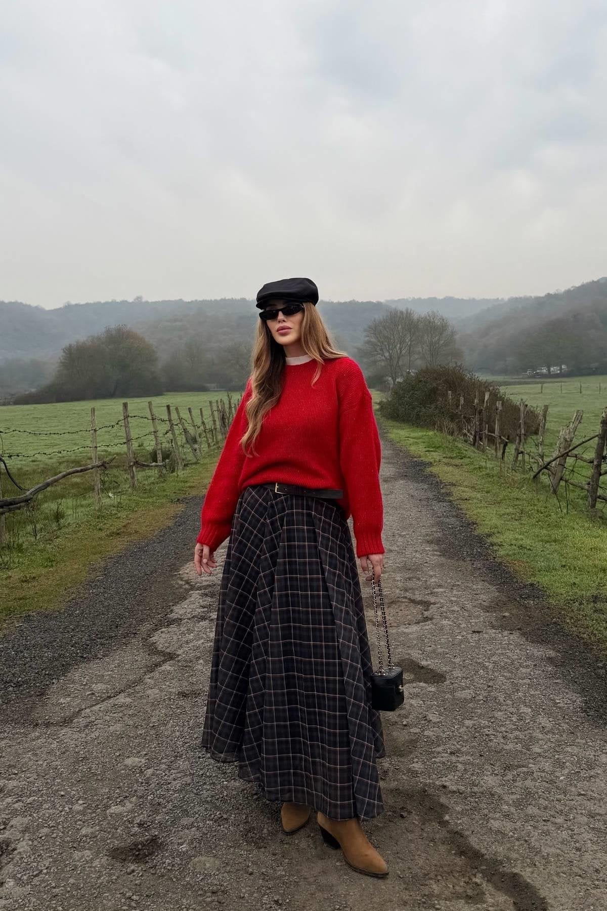 Checkered Chiffon Skirt