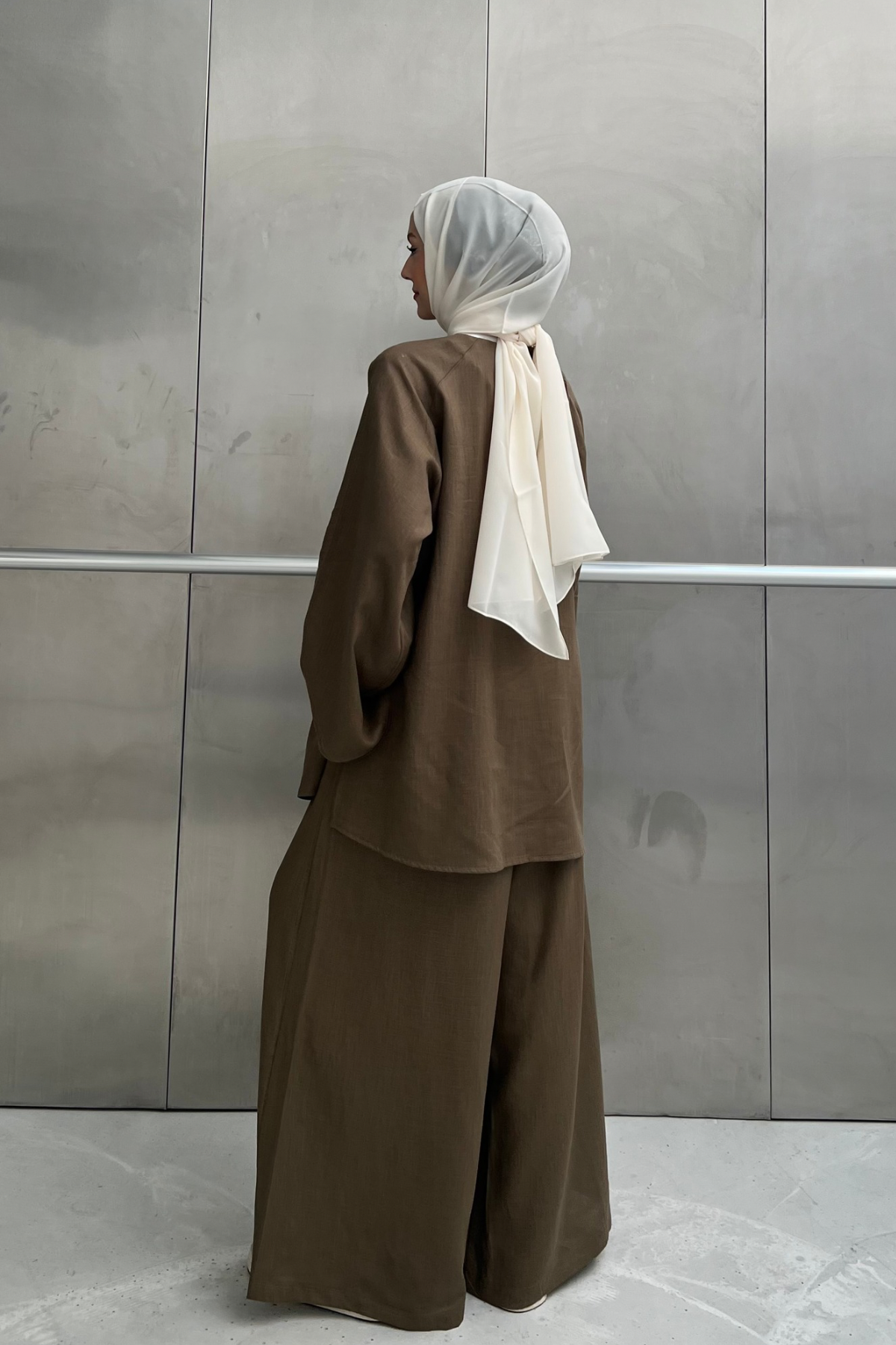 Relaxed Linen Blend Tunic & Wide-Leg Trouser Set — Yesil