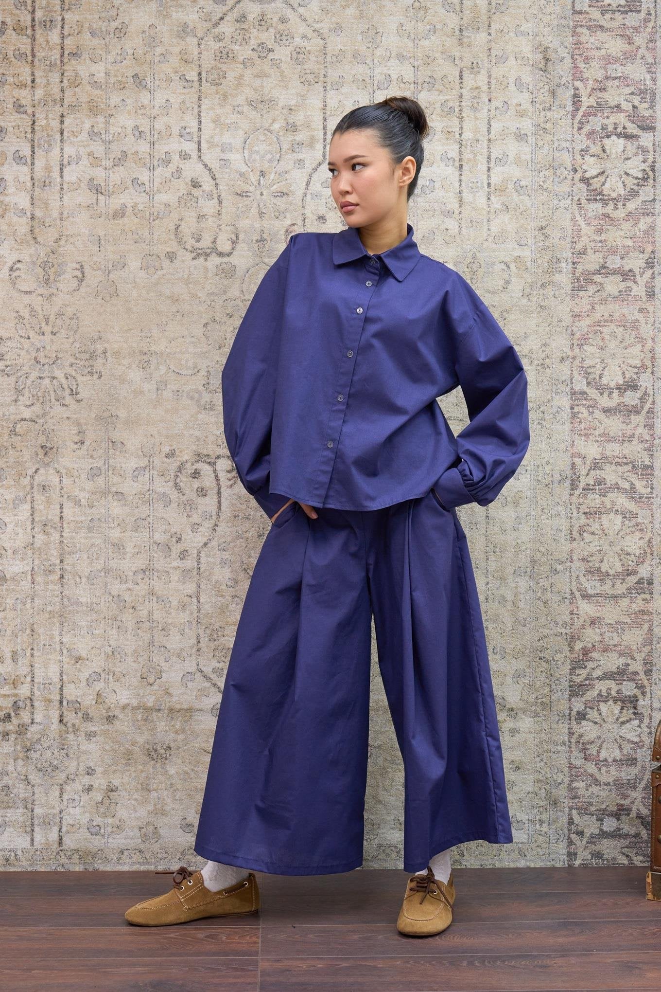  (PT002)طقم قميص وبنطال بوبلين كحلي – 100% قطن