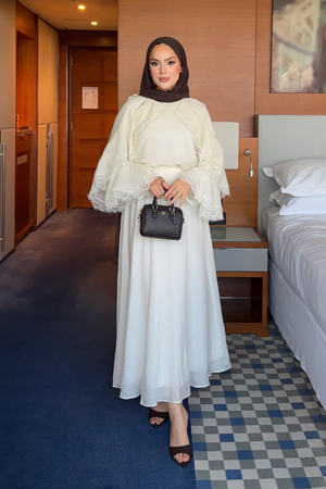 Lace-Trim Tencel Two-Piece Set with Flowing Skirt — Ekru