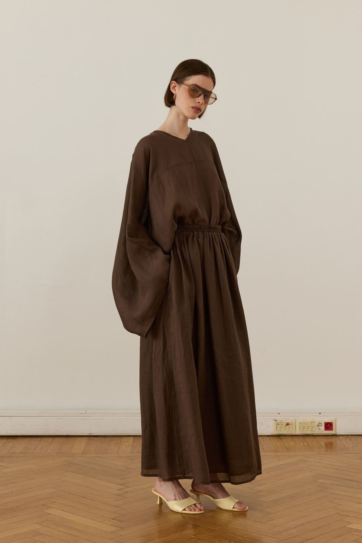 Linen Two-Piece Set with Draped Top and Skirt