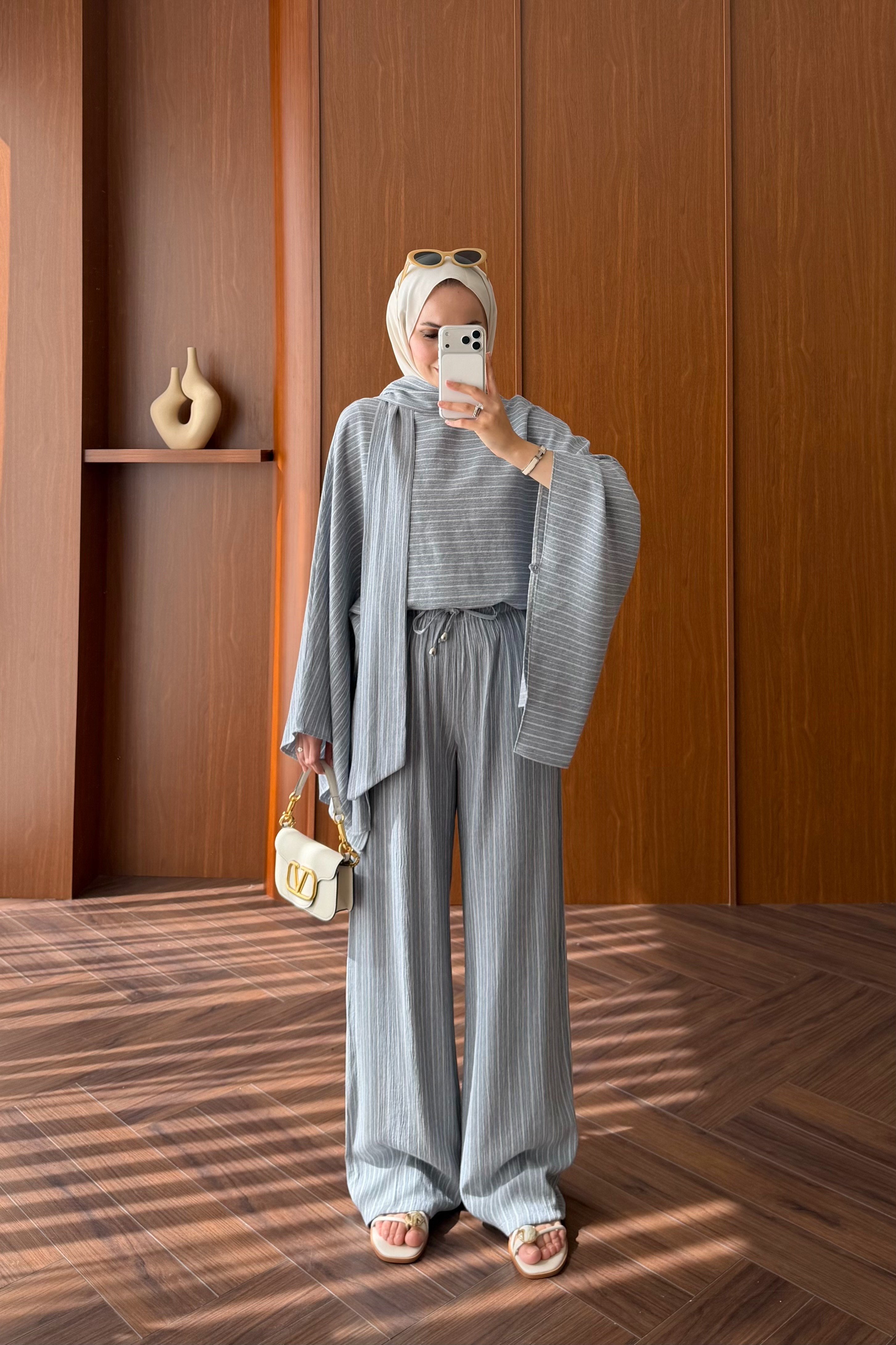 Relaxed Striped Top & Wide-Leg Trousers Set — MAVİ