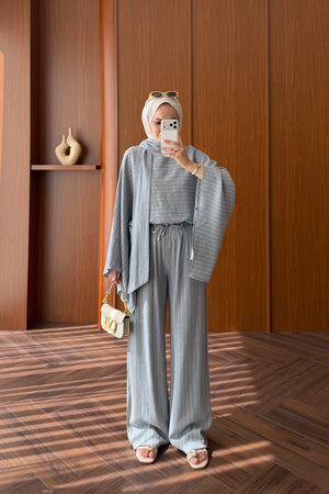 Relaxed Striped Top & Wide-Leg Trousers Set — MAVİ