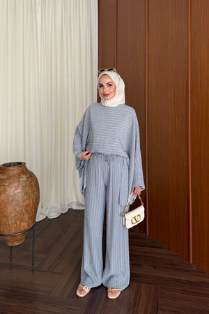 Relaxed Striped Top & Wide-Leg Trousers Set — MAVİ