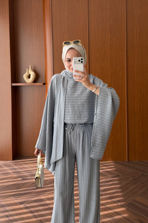 Relaxed Striped Top & Wide-Leg Trousers Set — MAVİ