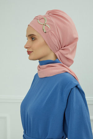 Pre-Styled Aerobin Turban with Elegant Metal Pin
