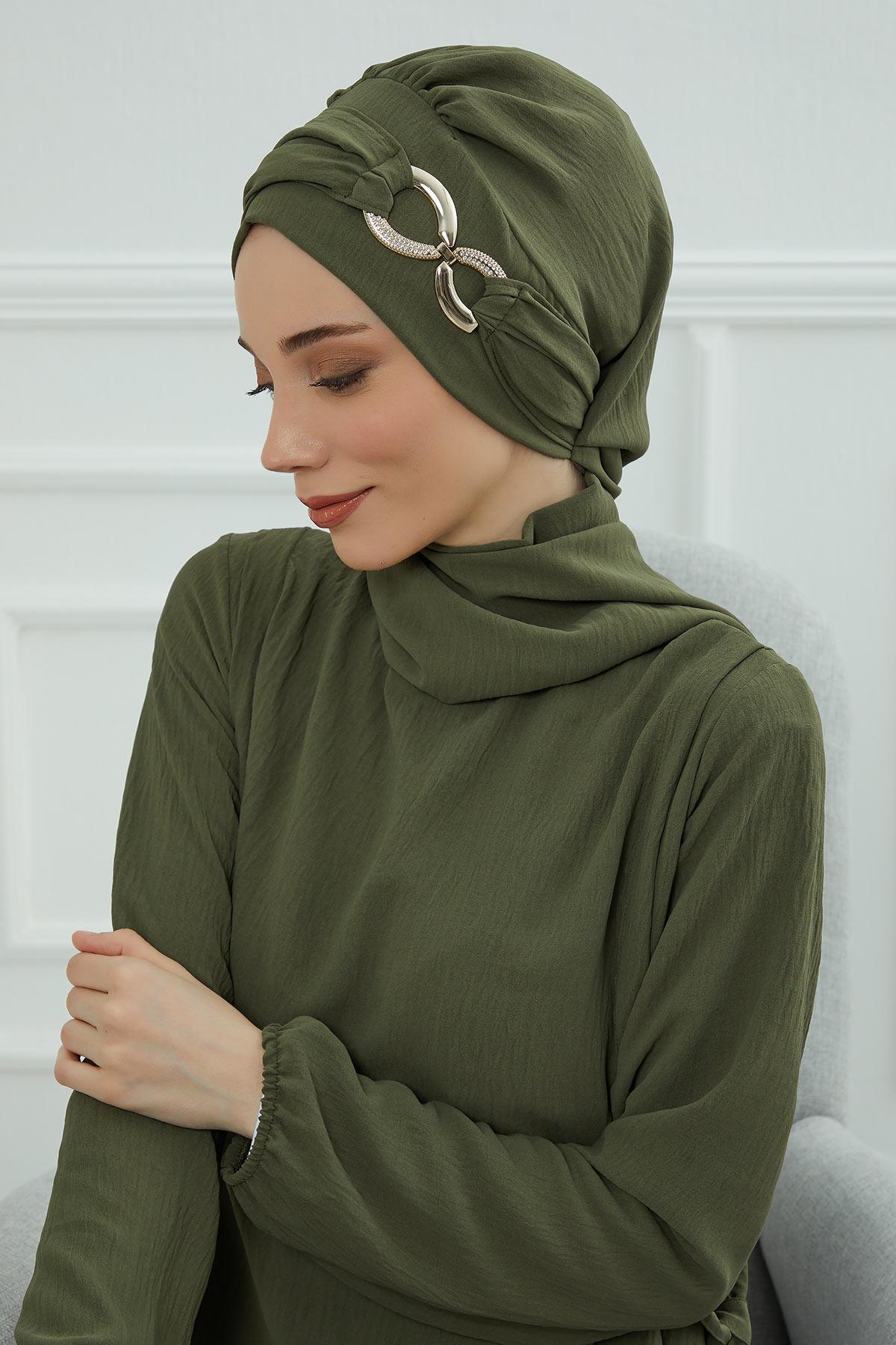 Pre-Styled Aerobin Turban with Elegant Metal Pin