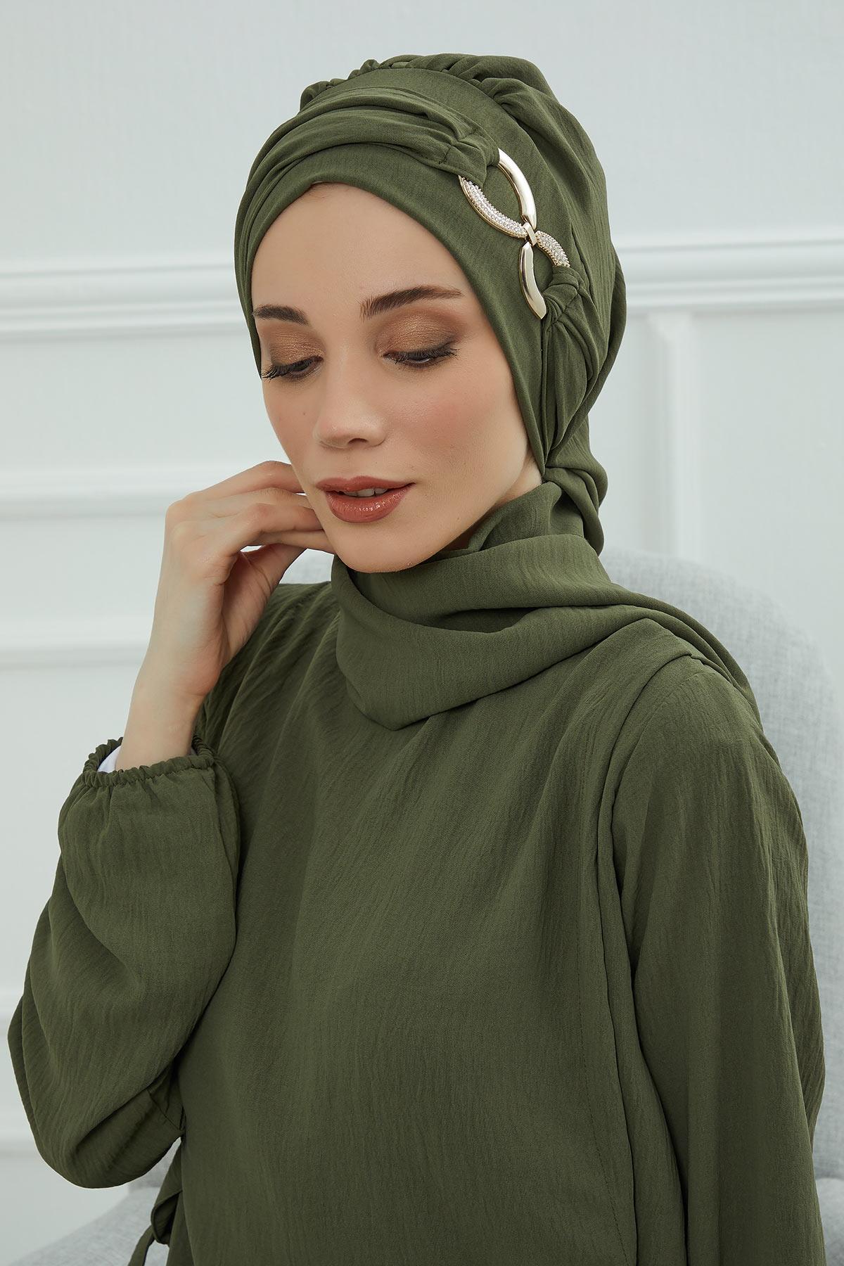 Pre-Styled Aerobin Turban with Elegant Metal Pin