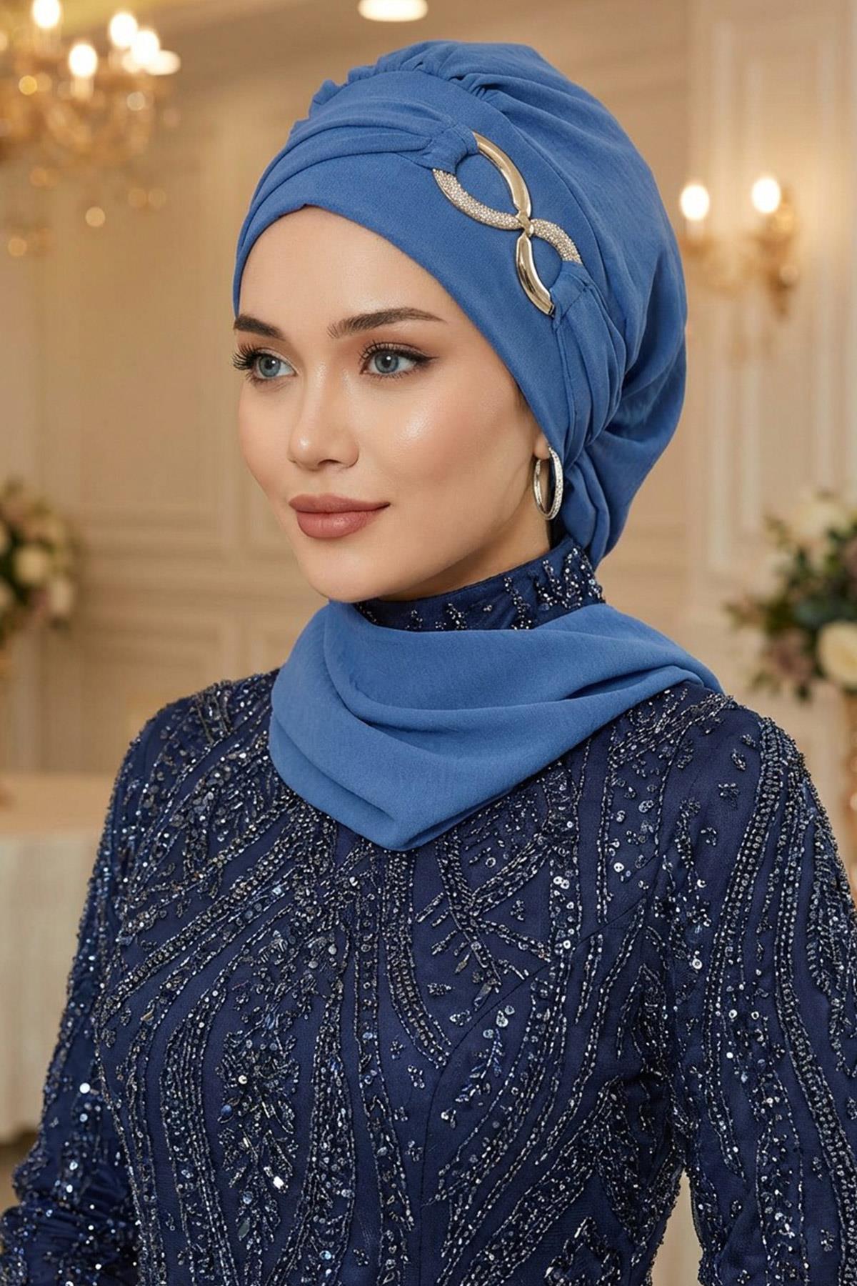 Pre-Styled Aerobin Turban with Elegant Metal Pin