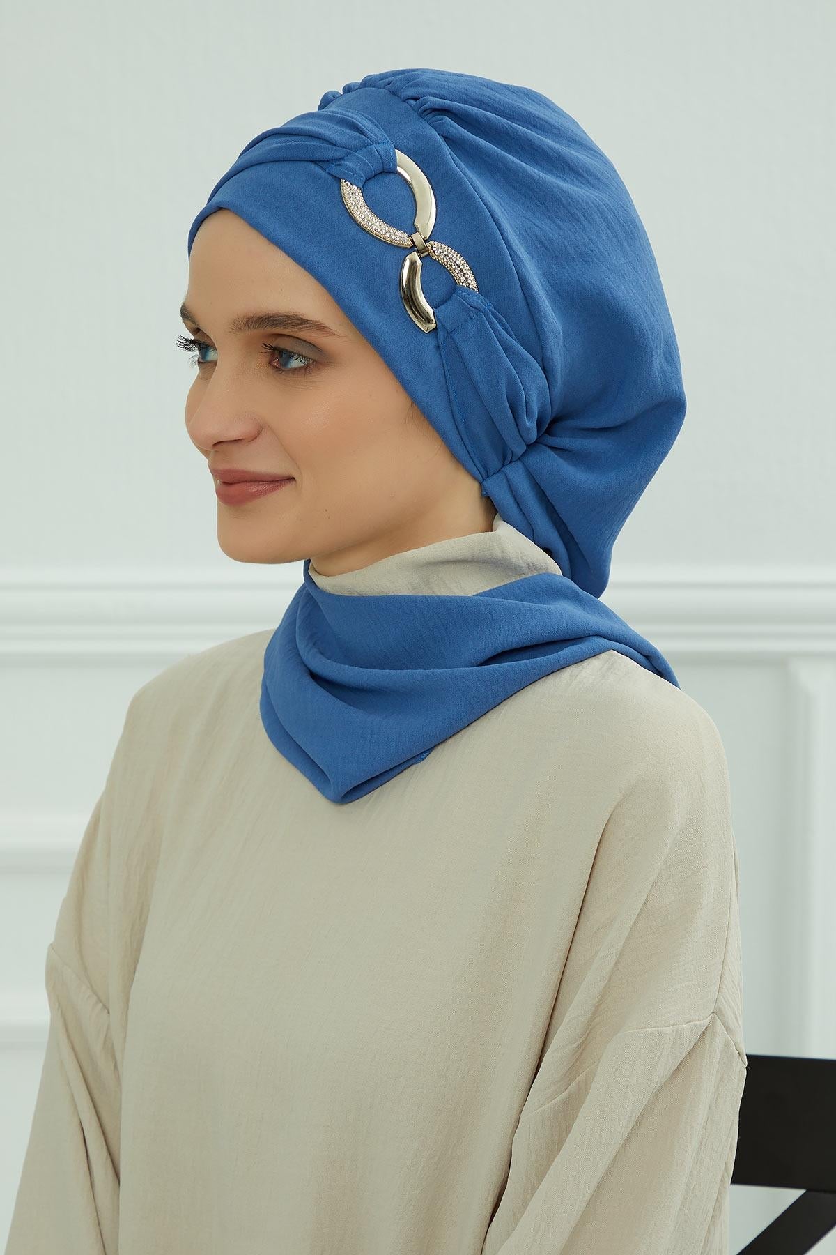 Pre-Styled Aerobin Turban with Elegant Metal Pin