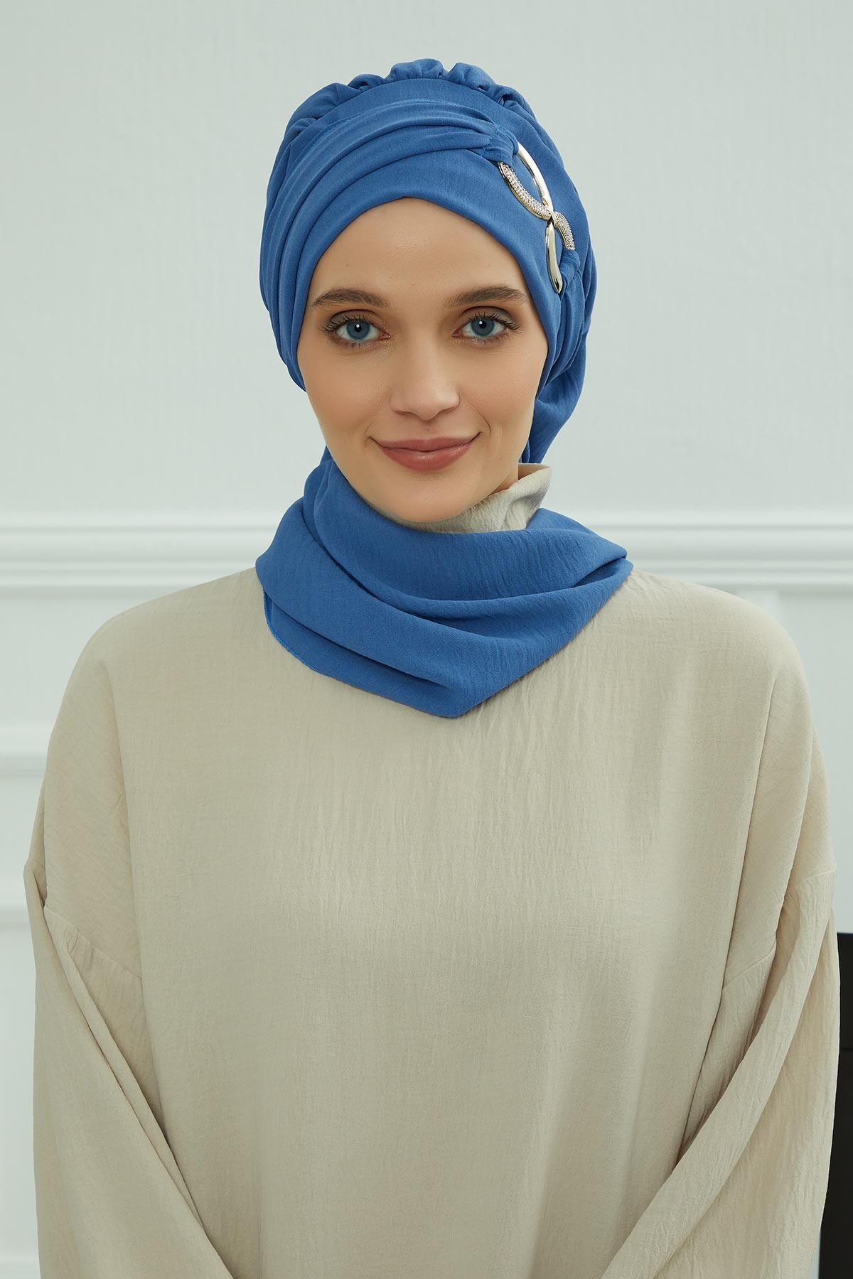 Pre-Styled Aerobin Turban with Elegant Metal Pin