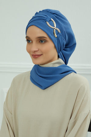 Pre-Styled Aerobin Turban with Elegant Metal Pin