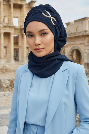 Pre-Styled Aerobin Turban with Elegant Metal Pin