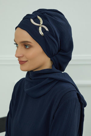 Pre-Styled Aerobin Turban with Elegant Metal Pin