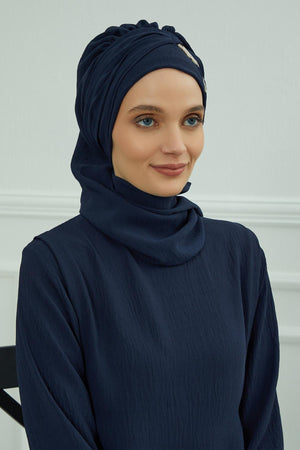 Pre-Styled Aerobin Turban with Elegant Metal Pin