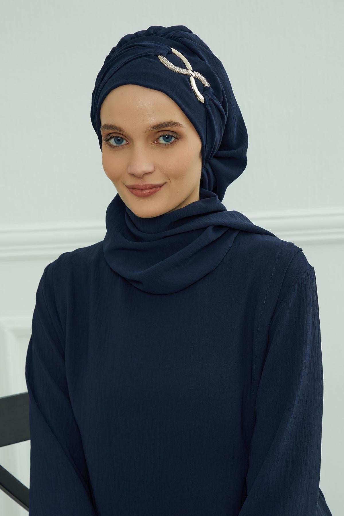 Pre-Styled Aerobin Turban with Elegant Metal Pin