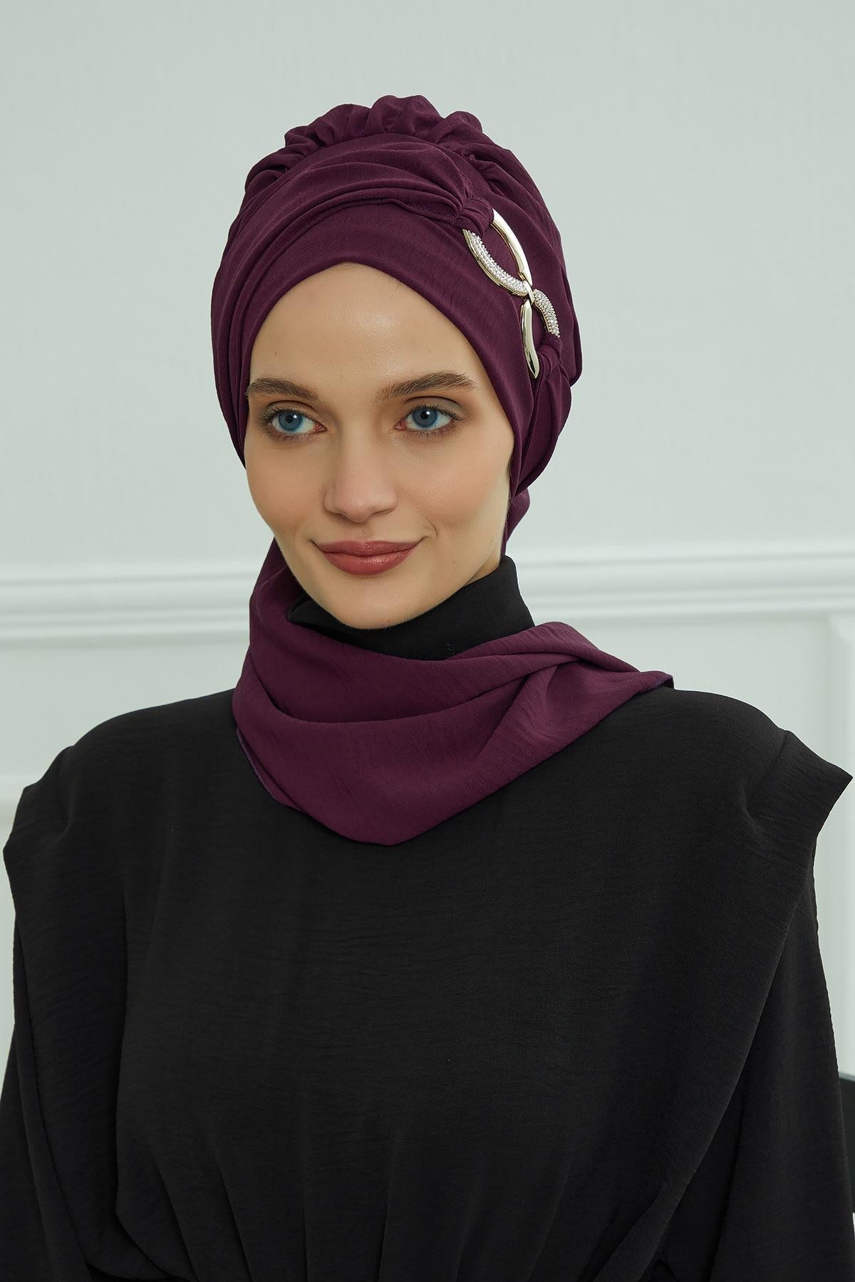 Pre-Styled Aerobin Turban with Elegant Metal Pin