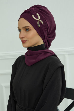 Pre-Styled Aerobin Turban with Elegant Metal Pin