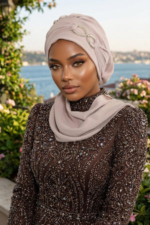 Pre-Styled Aerobin Turban with Elegant Metal Pin