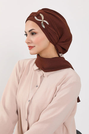 Pre-Styled Aerobin Turban with Elegant Metal Pin