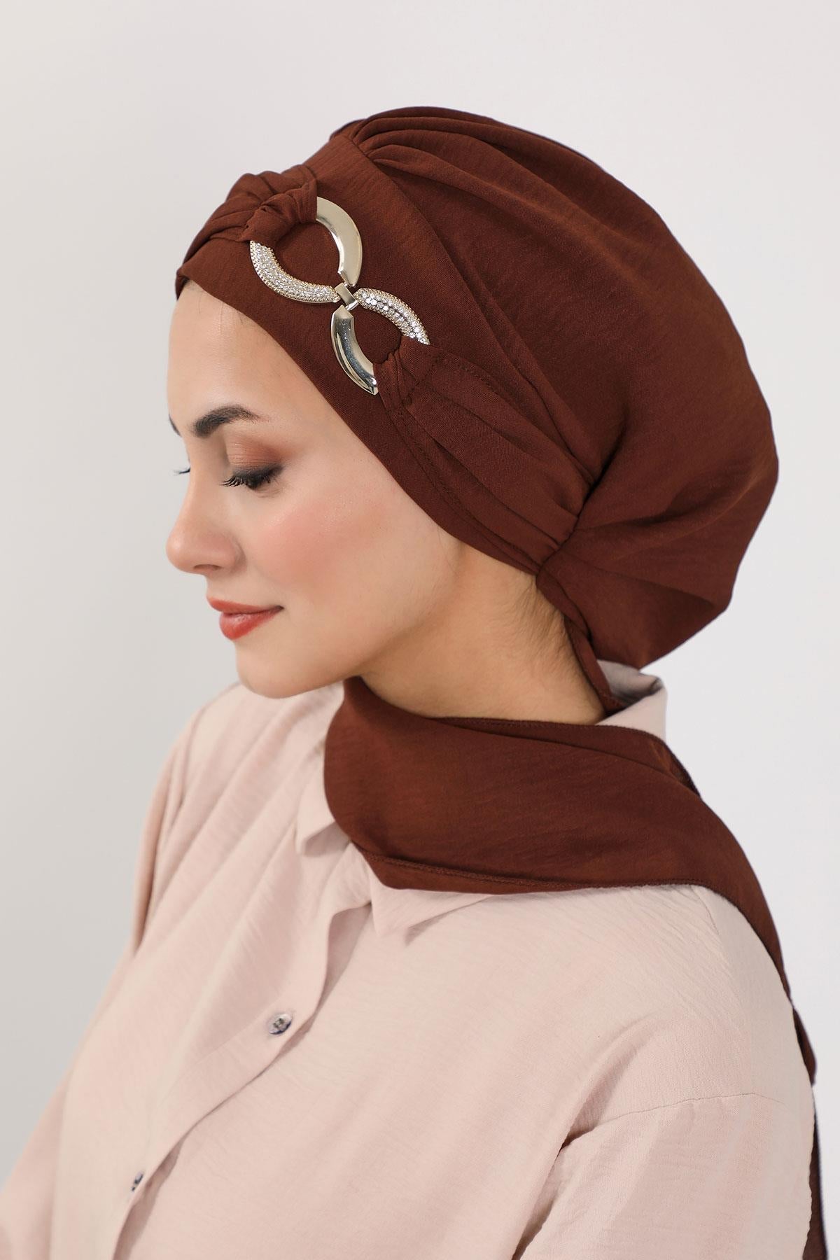 Pre-Styled Aerobin Turban with Elegant Metal Pin