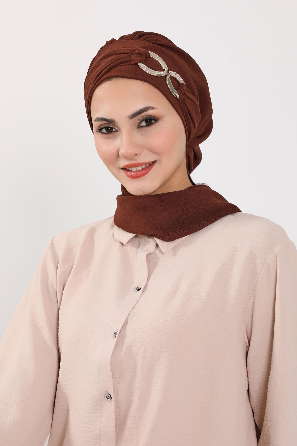 Pre-Styled Aerobin Turban with Elegant Metal Pin