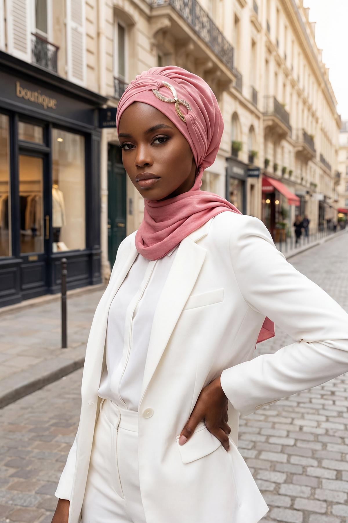 Pre-Styled Aerobin Turban with Elegant Metal Pin